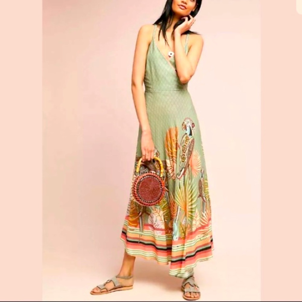 🌴Anthropologie Farm Rio Toucan Maxi Dress L - Picture 2 of 11